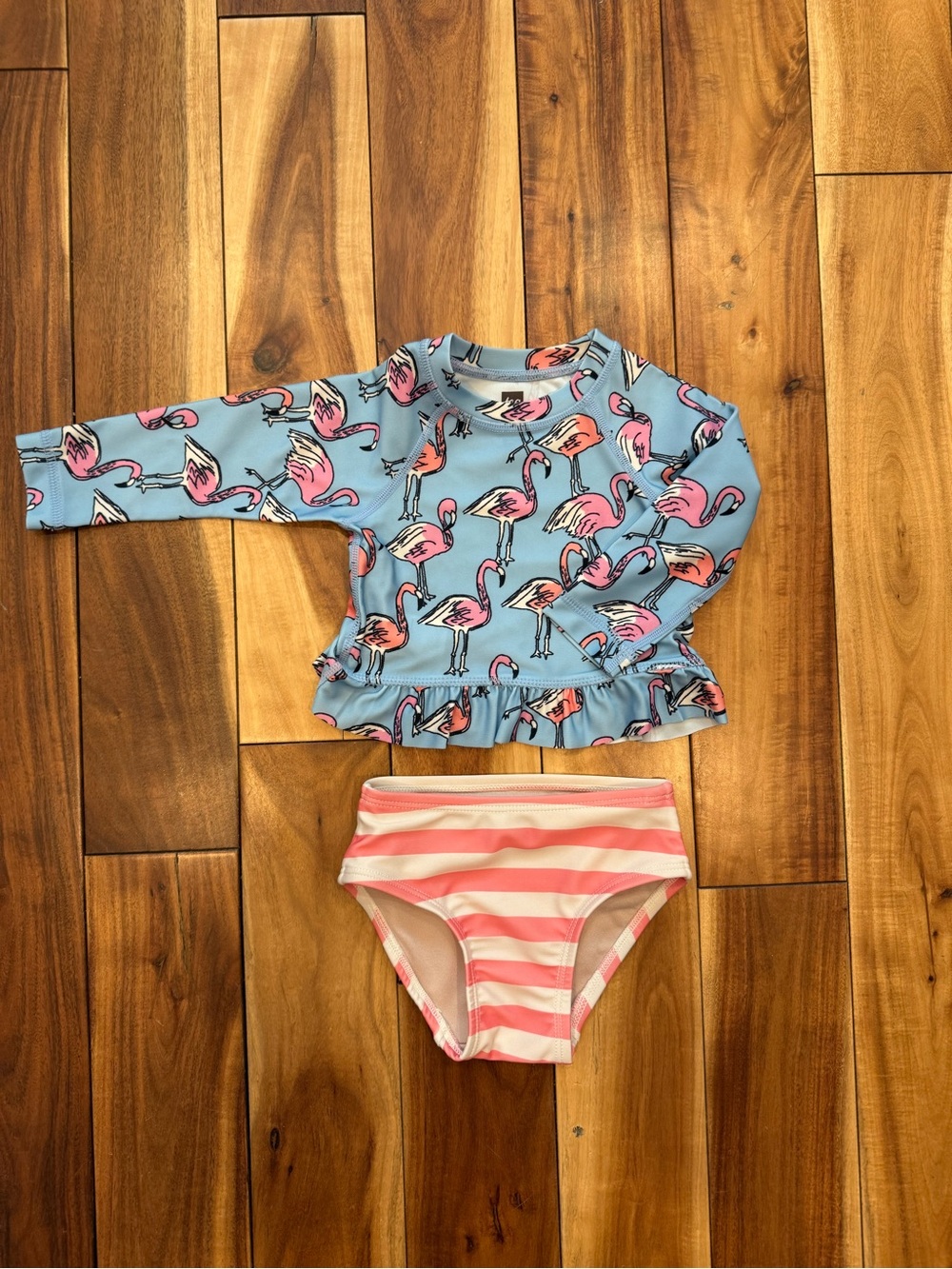 Like New Tea Kids Flamingo Rash Guard Swim Set - Pink & Blue